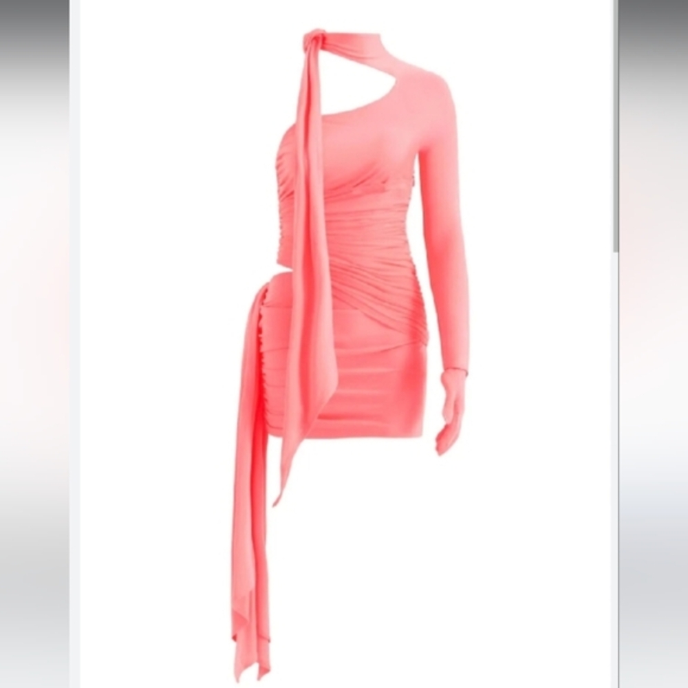 Mugler x HM pink one-shoulder mini dress, sz small Limited Edition H&M NWT